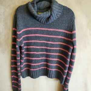 Prince & Fox Charcoal and Pink Striped Turtleneck Sweater